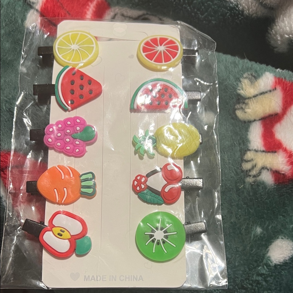 NWOT Fruit Hair Clips- 10 pk